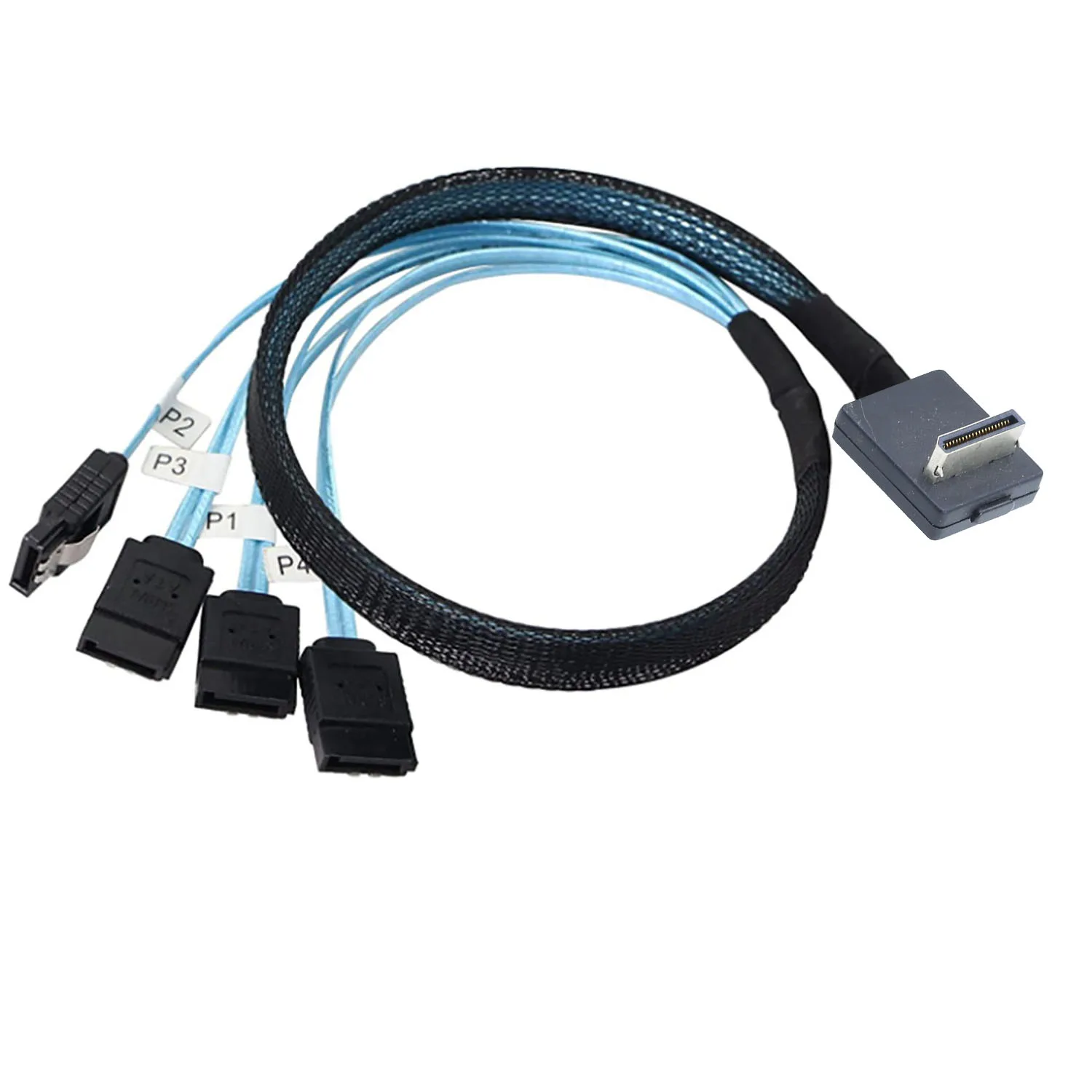 OcuLink PCIe PCI-Express SFF-8611 4i 42P ذكر 90 درجة إلى 4X SATA 7P أنثى مستقيم SSD كابل بيانات نشط