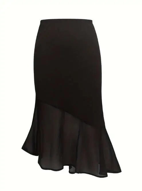 Herfst en winter 2025, dames effen kleur mesh gewikkeld heuprok, nieuwe elastische taille, afslankende elegante stijl vissenstaartrok