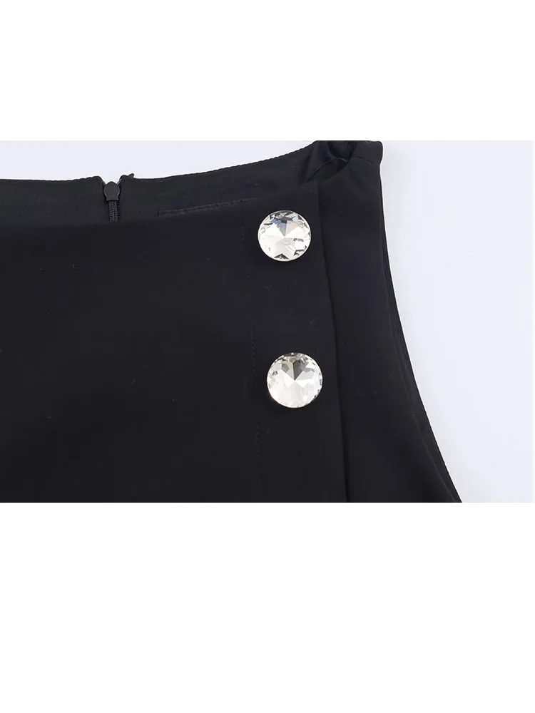 HH Woman Fashion Winter Button Decoration Sleeveless Zipper Short Tops Bow Culottes Female Slim Fit Street Style Two Piece Set