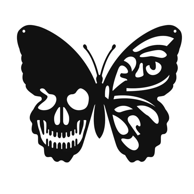 Skull Butterfly Metal Wall Art Decor Wall Hanging Plaques Ornament Iron Wall Sculpture Sign for Indoor Outdoor Home A