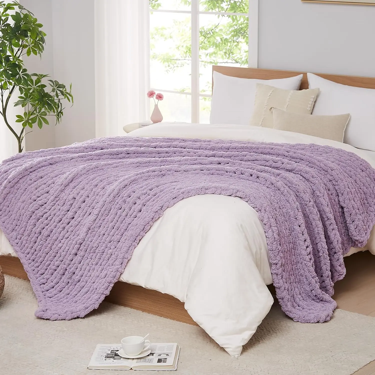 

Chunky Knit Blanket Throw - Soft Chenille Yarn Throw Blanket 50X60: Handmade Thi Cable Knit Crochet Blanket - Large Knit