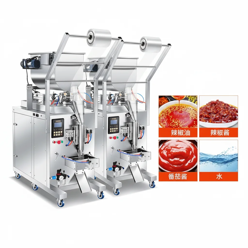 Automatic Liquid Paste Packet Sachet Pouch Bagging Sealing Peanut Butter Sesame Paste Chili Sauce Jam Sachet Packing Machine