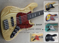 Natural bass, 5-string bass guitar, ash wood body, Rosewood fingerboard, Red turtle guard, maple neck, fixed bridge, chrome