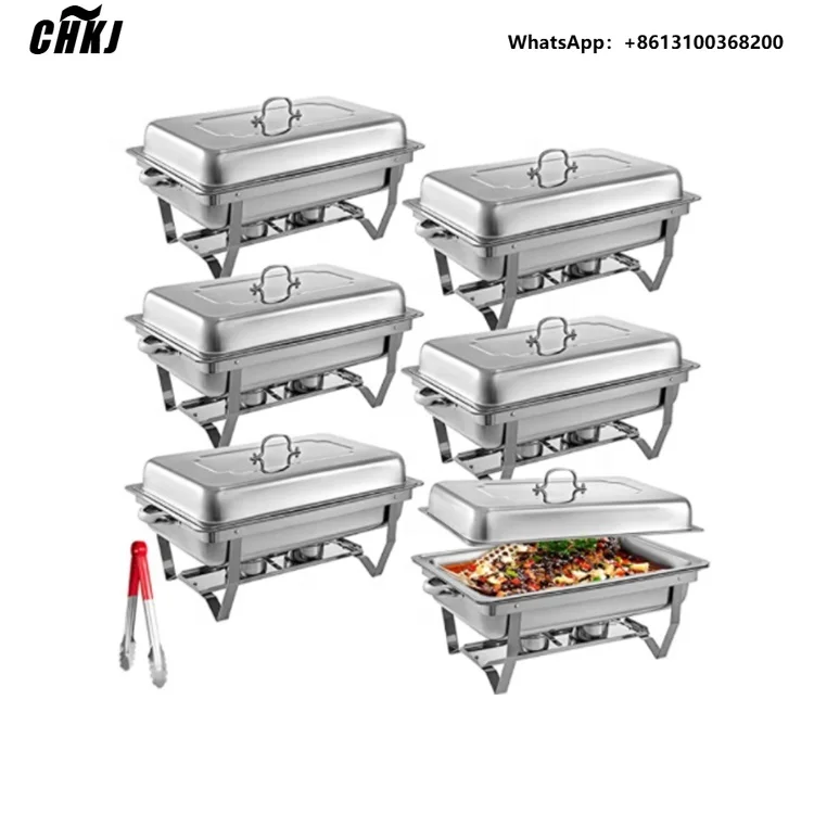 Cheap Stainless Steel Rectangular White Glass Gold Induction Chafer Dish for Catering Buffet Warmer Set