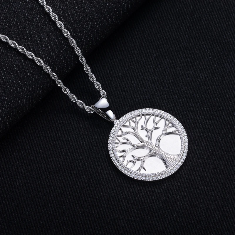 MossanRappr 1.49cttw Moissanite Iced Out Tree Of Life Pendant 14K Gold Plated Hip Hop Necklace Party Jewelry Gifts for Men Women