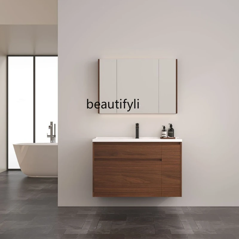

Minimalist Style Storage Bathroom Cabinet with Pull-out Basket Washroom Sink Smart Bathroom