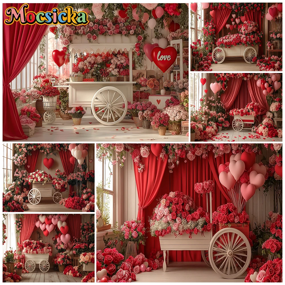 

Mocsicka Mother's Day Photography Background Red Rose Float Curtain Flowers Decors Photo Studio Banner Women Portrait Backdrops