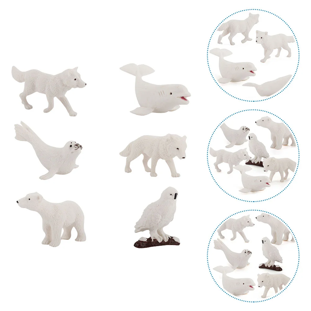 

6 Pcs Statue Mini Simulated Volcano Model Child Animals Polar Bear Toy Soft Rubber White Figurine Statues