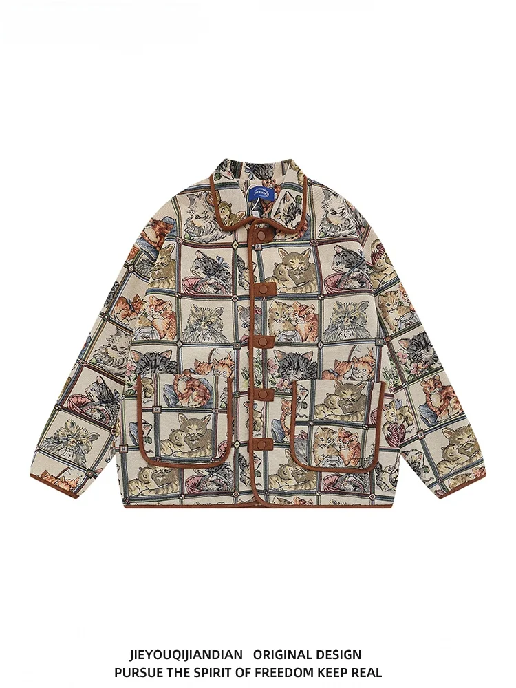 

Retro American Cartoon Embroidered Jaet Loose Lazy Sle Top for Men And Women Spring Autumn New Faion Outerwear