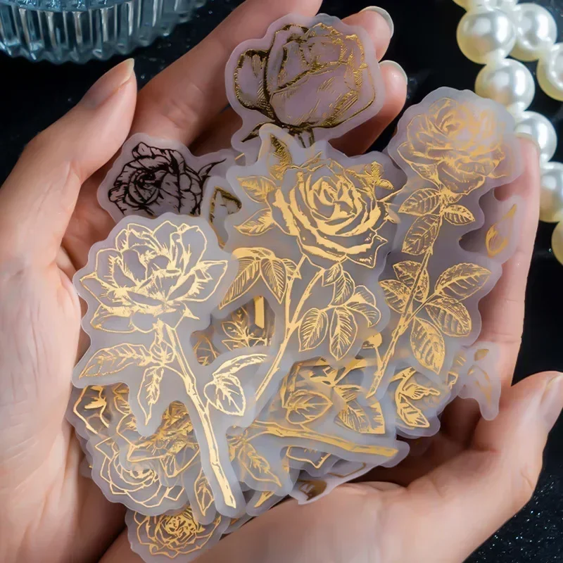 40 sheets net bottom decoration Sticker retro simple line plant hand package leaves flowers 8 kinds gilded gold sticker feathers