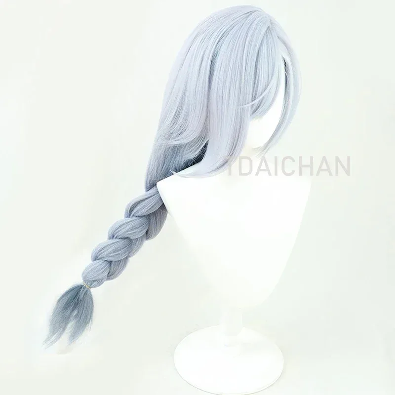 เกม Genshin Impact Shenhe คอสเพลย์วิกผมสีฟ้าสีขาวยาว Braids Headwear ความร้อนทนผมสังเคราะห์ 100 ซม
