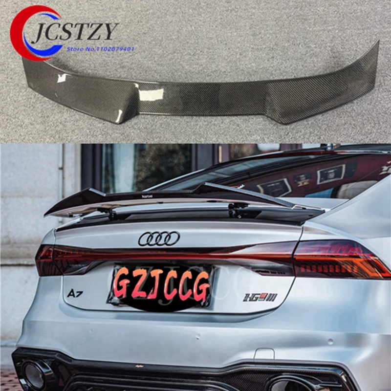 アウディa7,s7,rs7,c8 (karztecスタイル) 用のカーボンファイバー製の車のリアスポイラー