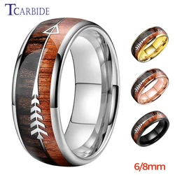 6MM 8MM Mens Womens Tungsten Carbide Ring With Double Wood And Steel Arrow Inlay Fashion Gift Jewelry Comfort Fit