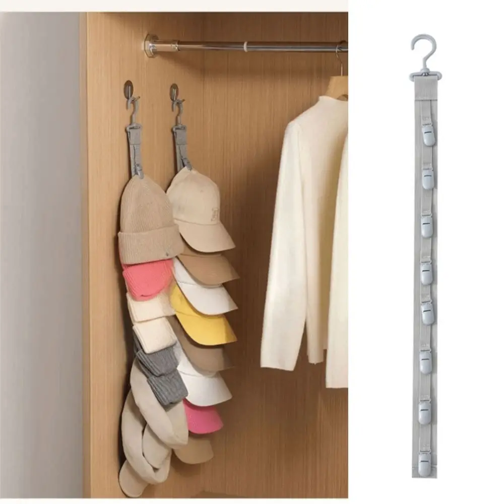 

Metal Hanging Hat Storage Clips Holder with 8 Non-Slip Clips Shock Proof Baseball Cap Rack Black Grey with Hook