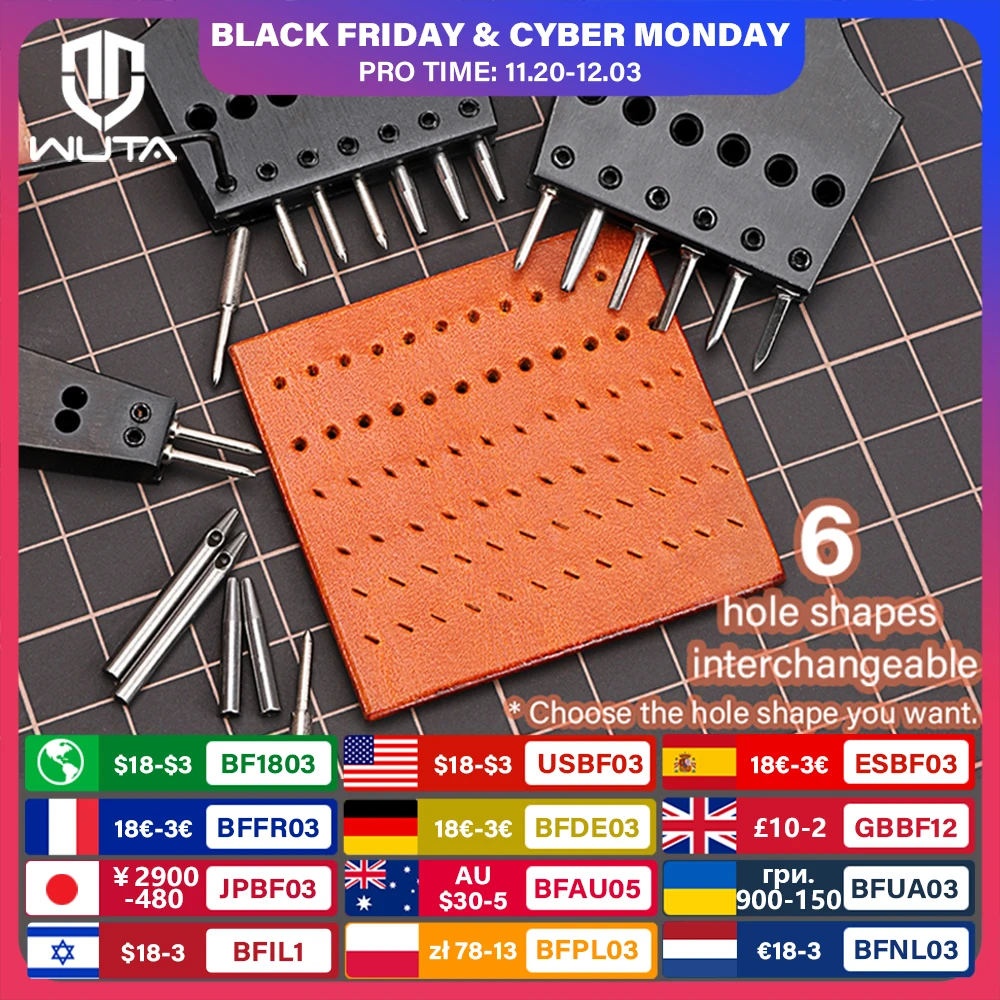 

WUTA острая кожаная головка для дырокола, сменный утюг, съемные пробойники с круглыми отверстиями, кожаное долото, инструменты для рукоделия из кожи