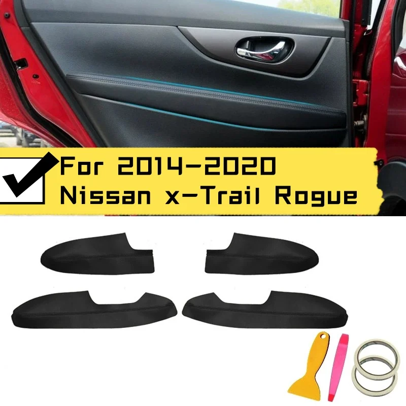 

4 Doors Car Black Microfiber Leather Armrest Cover Auto Interior For Nissan X-Trail Rogue 2014-2020 Door Armrest Panel Cover