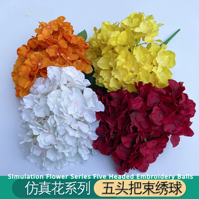 Artificial 5-Head Hydrangea Wedding Decoration Fake Flowers Home Decoration Simulated Flower Row Road Sign Arch Decoration Props