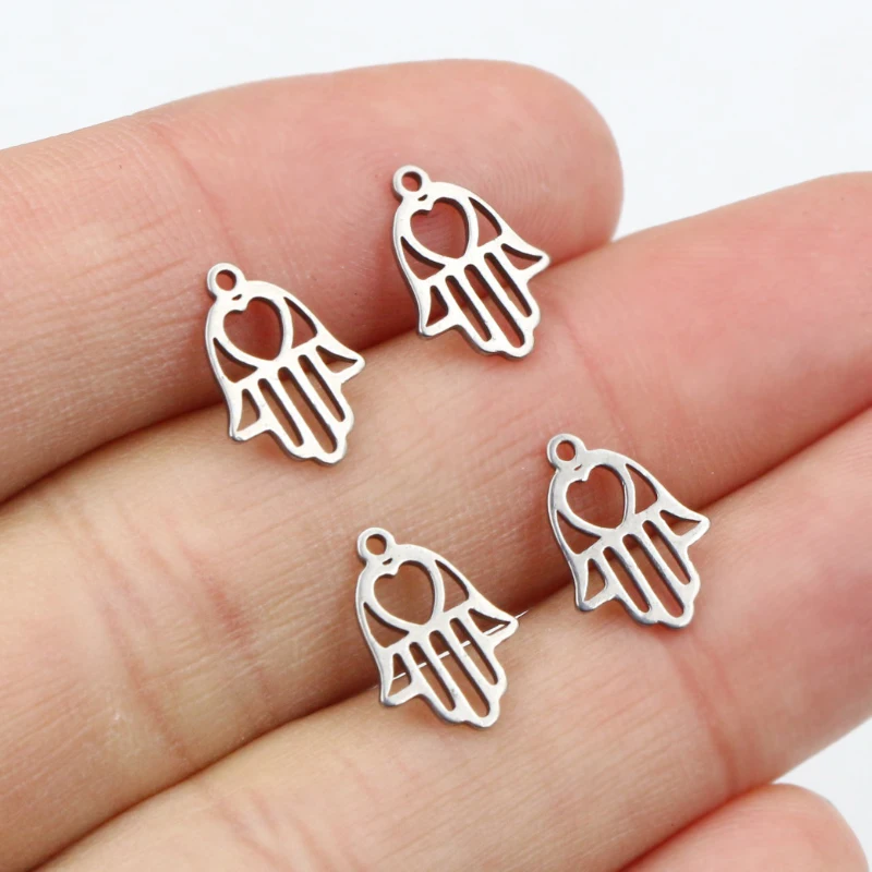30pcs 12x8mm No Fade 316 Stainless Steel Hand Small Charms Pendant for DIY Necklace Bracelet Craft Jewelry Making Findings