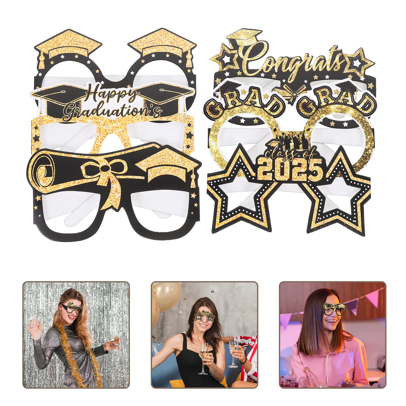 

6Pcs Graduation Party Eyeglasses 2025 Booth Props Lightweight Paper Glasses for New Year Weddings Birthdays