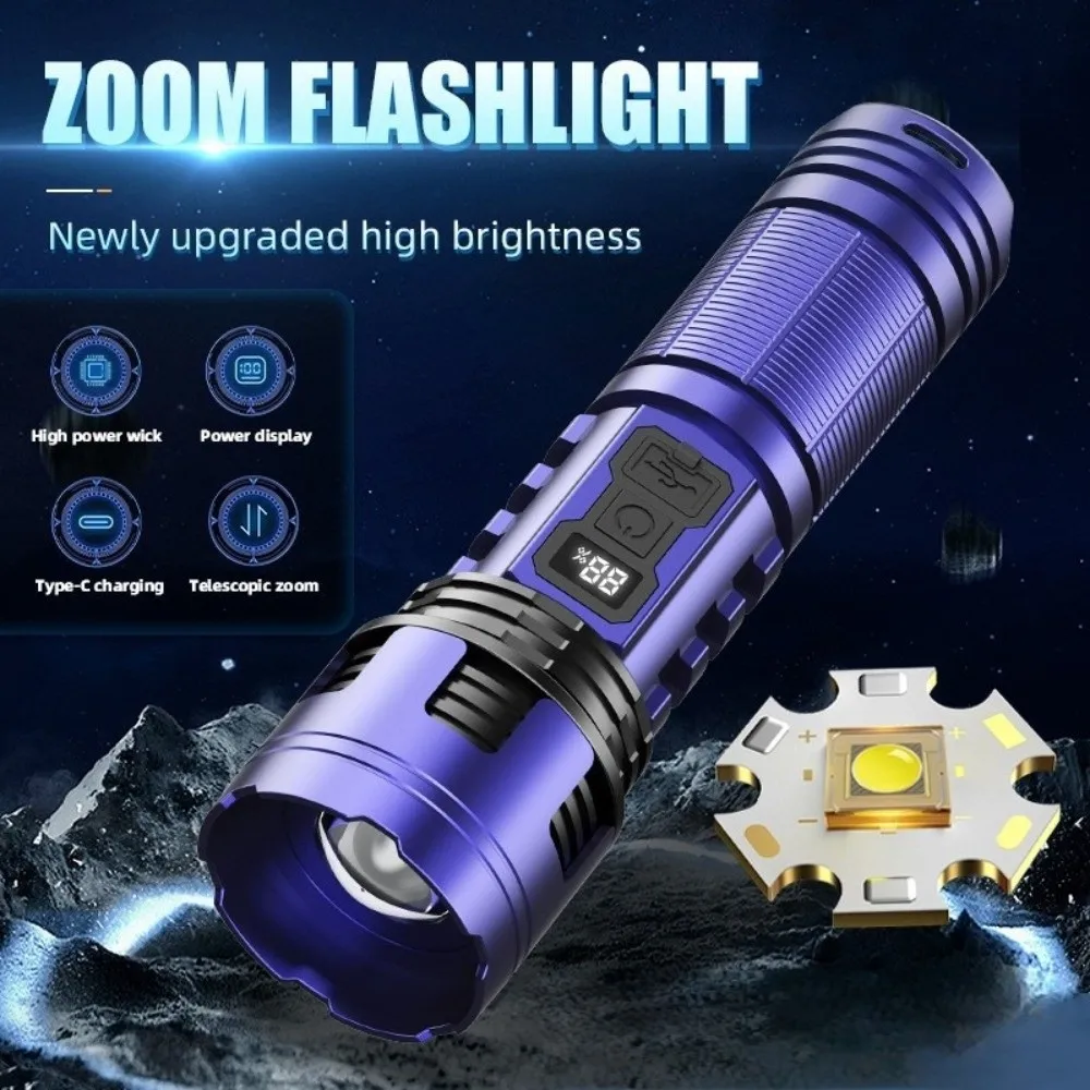lanterna-telescopica-com-zoom-display-digital-de-energia-carregamento-rapido-tipo-c-holofote-portatil-a-prova-d'Agua-super-brilhante