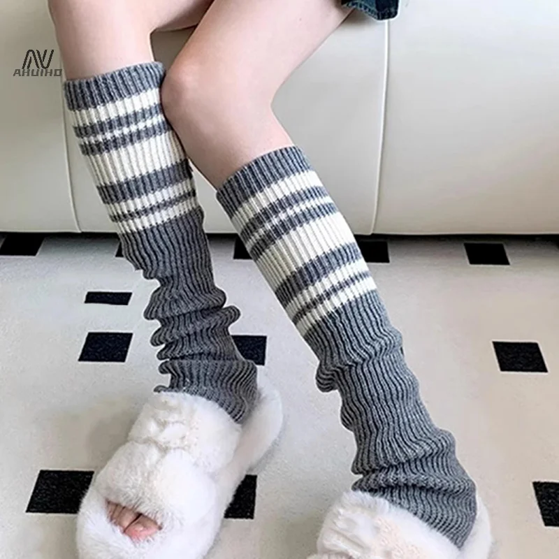 Lolita Leg Warmers Women Korean Autumn Winter Knitted Foot Cover JK Long Socks Y2k Punk Gothic Leggings Socks Boot Cuffs