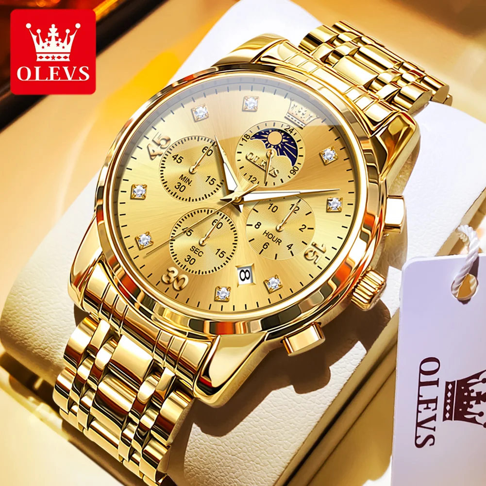 OLEVS 3652 Business Quartz Men Watch Multi-functional Timing 24-hour Lunar Phase Calendar Window Luminous Waterproof Watch