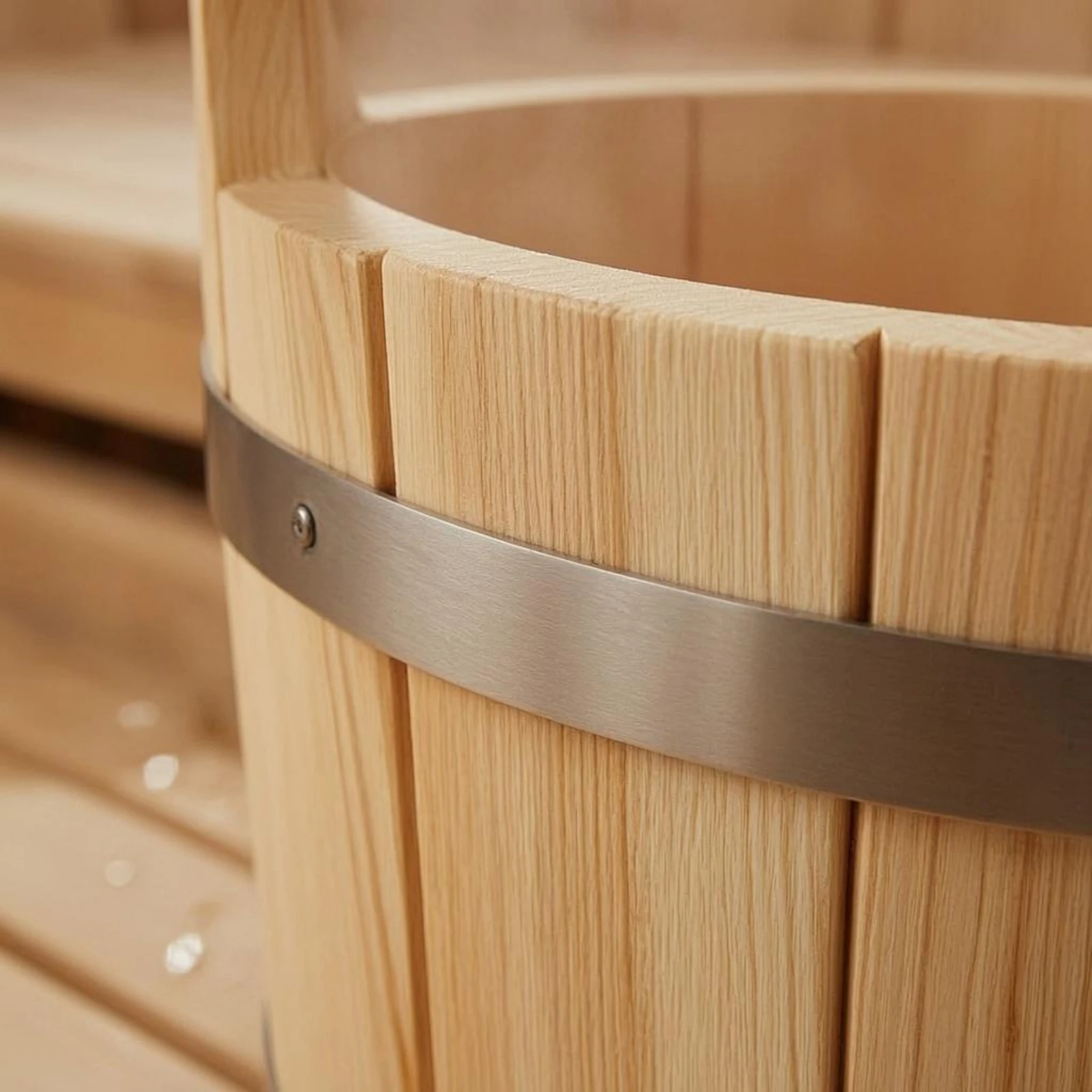 Wood Sauna Pail Built-in Handle Sauna Pail and Ladle Set Bathroom Item uncoveredTop