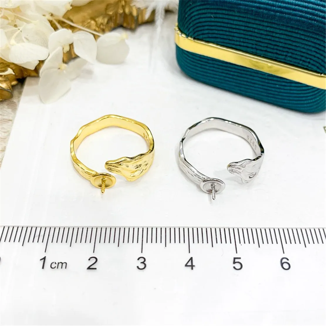 925 Stamped Alloy Gold-Plating Adjustable Pearl Ring Holder DIY Jewelry Findings, Craft Supplies for Handmade Rings No Pearl