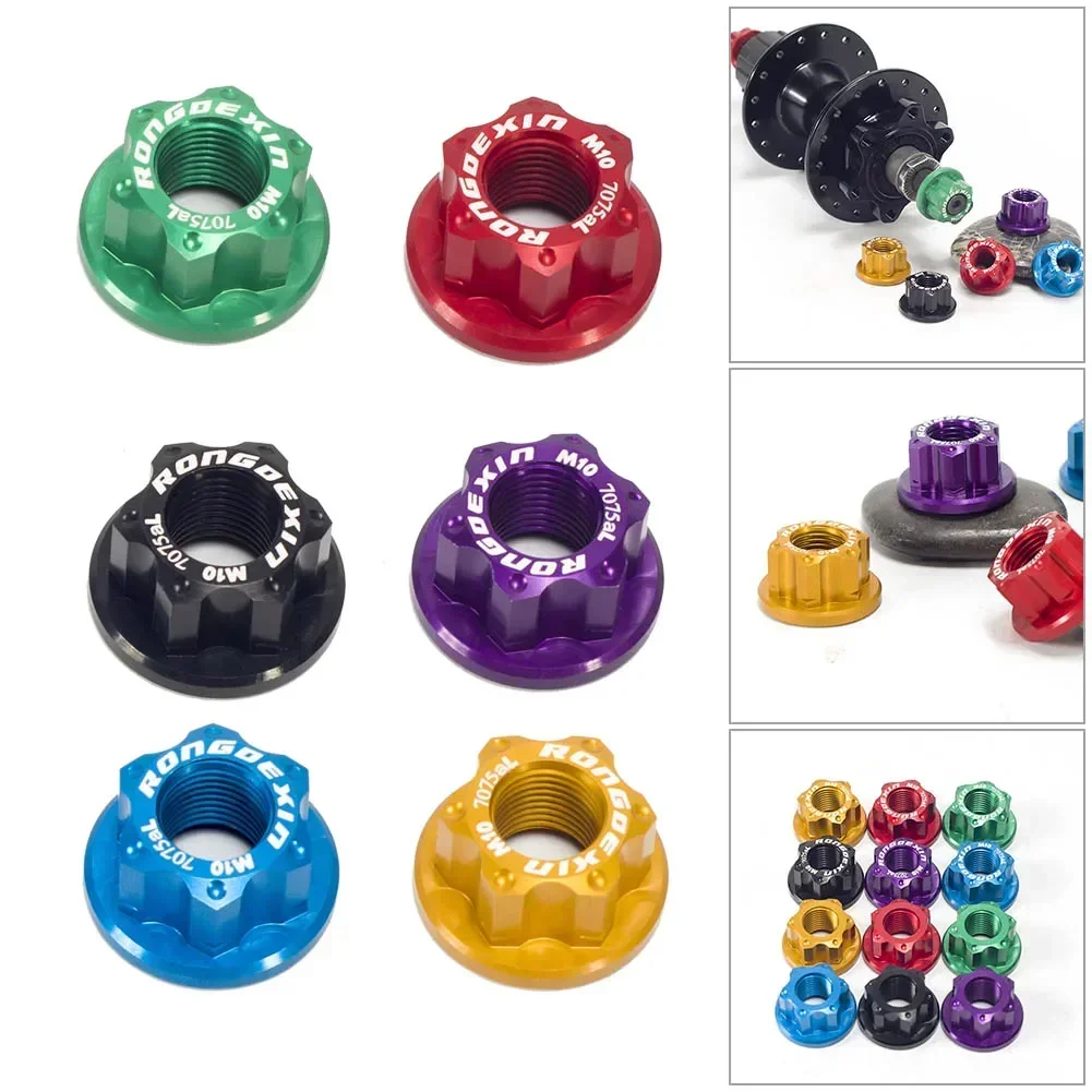 2Pcs Vintage Titanium Flange Nuts Kids Bike Bicycle Rear Wheel Axle Track Nut M10x1.0 Rear Wheel Aluminum Alloy Cycling Accessor