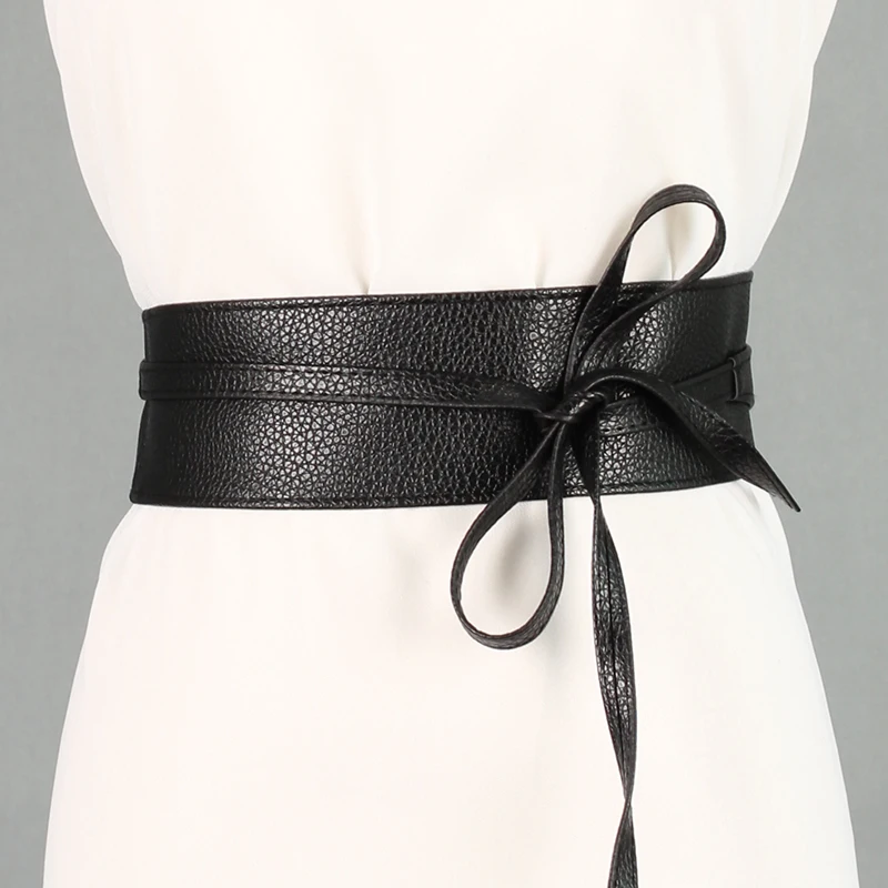 Nieuwe Lente Herfst Vrouwen Riem Voor Jurk Mode Metallic Kleur Zachte Faux Lederen Brede Riem Self Tie Wrap Taille Jurk