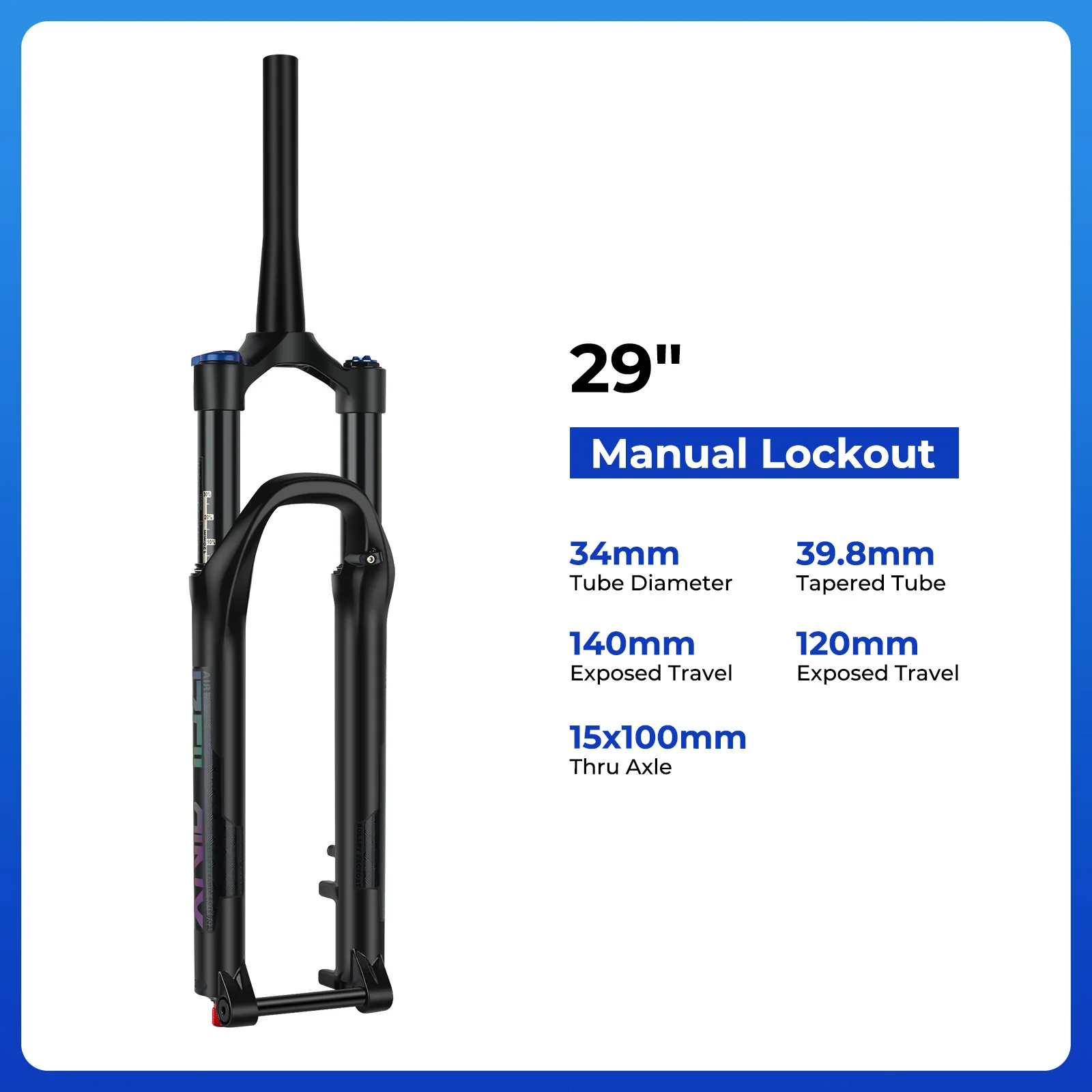 BOLANY 27,5/29 Zoll Boost Fahrradgabel Steckachse 100/110 mm 34 mm Rohr Konische Rückprallverstellung 120/140 mm Federgabel
