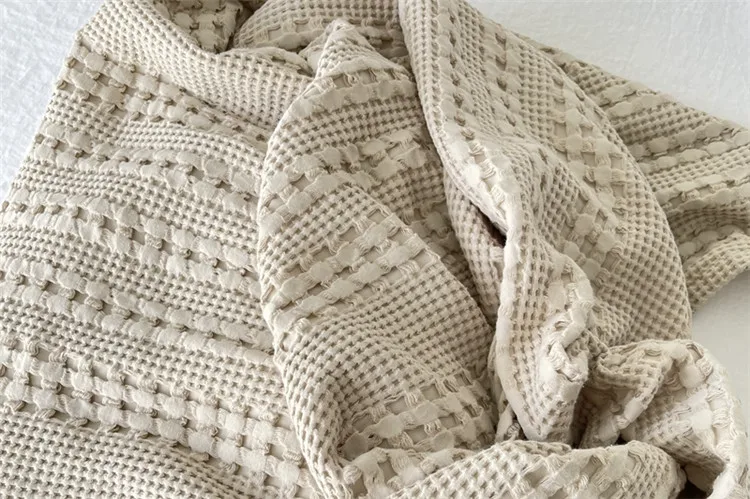 Waffel karierte Baumwoll-Sofa-Einwurf decke, Luft zustand Sommer-Quilt-Decken für Betten, weiches Heim bettdecke, solide Tages decke – Detail 9
