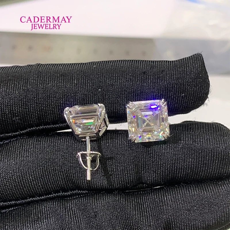 5ct Asscher Cut Total 10ct DEF VVS1 Moissanite Diamond Screw Back Stud 925 Sterling Sliver Moissanite Earrings Women Men Gift