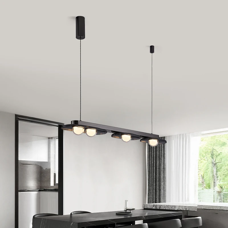 2026 New Restaurant Led Chandeliers Hotel Dining Table One-word Long Glass Chandeliers Modern Home Interior Decor Lighting Lamps