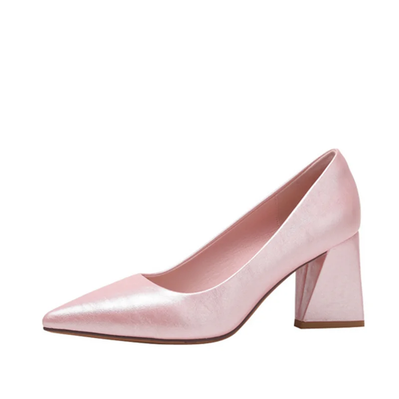 Lady Null Plain Stilettos Cinderella Square Heels 7.5cm Slip-On Pinkish Dress Gorgeous Shoes 36-43 23cm Pumps Pointy Chaussures