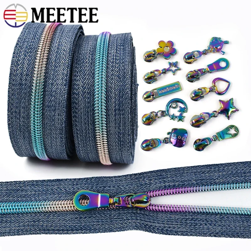 1/2/3/4/5Meters 5# Nylon Zipper Tape with Colored Zip Slider Bags Garment Pocket Decor Zippers Repair Kit DIY Sewing Accessories