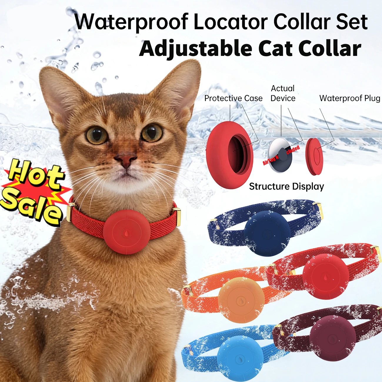 

Cute Adjustable AirTag Cat Collar Anti-Loss Full Cover GPS Tracker Case Holder Waterproof Safety Elastic Pet Dog Kitten Collars