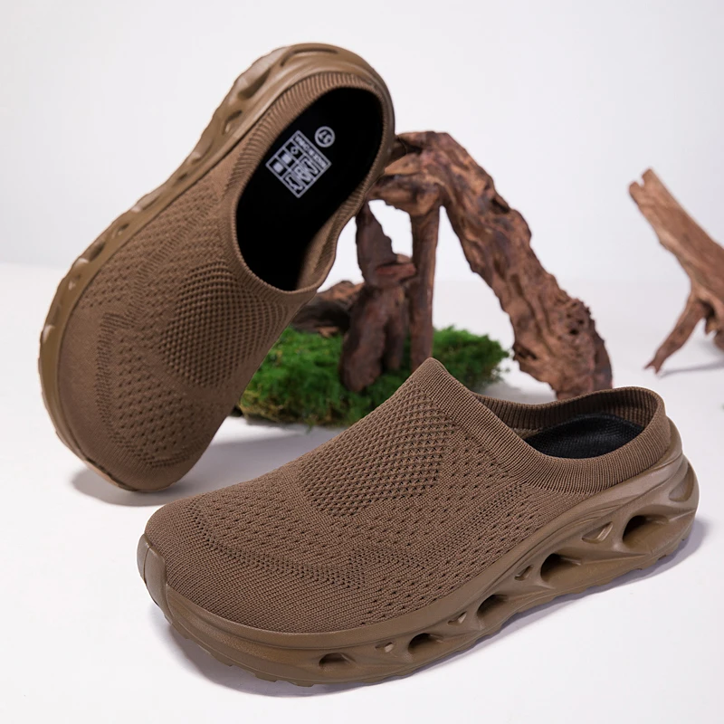 Large Size Fly Woven Wide Toe Shoes Men's Casual Mesh Half Slippers Summer Slippers Ladies Breathable Sports Hiking Shoes 46