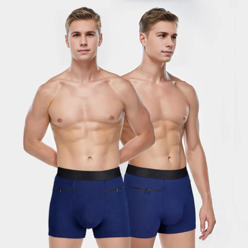 Roupa íntima masculina sem costura de cintura alta cueca boxer colorida, bolsos duplos, cueca com zíper, retalhos