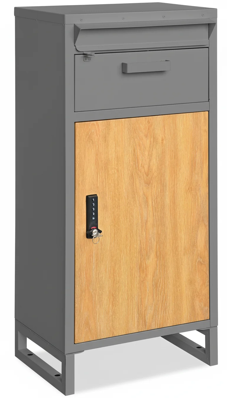 Modern Outdoor Galvanized Sheet with Wood Grain Standing  Waterproof Anti-theft Smart Lock Parcel Mailbox for Apartment Use