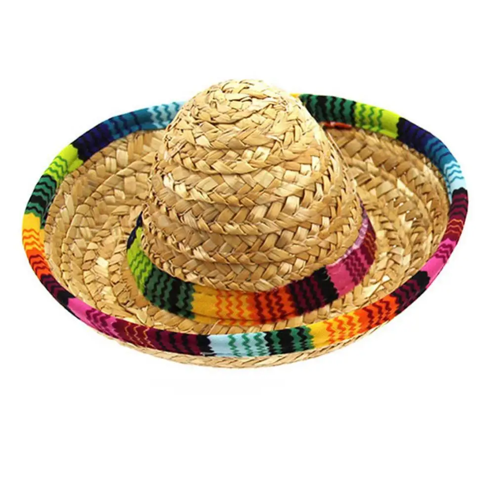 Hat Diameter16cm Mini Puppy Dog Cat Straw Woven Sun Hat Cap Mexican Sombrero Pet Supplies Summer Vacation Natural Hat With Rope