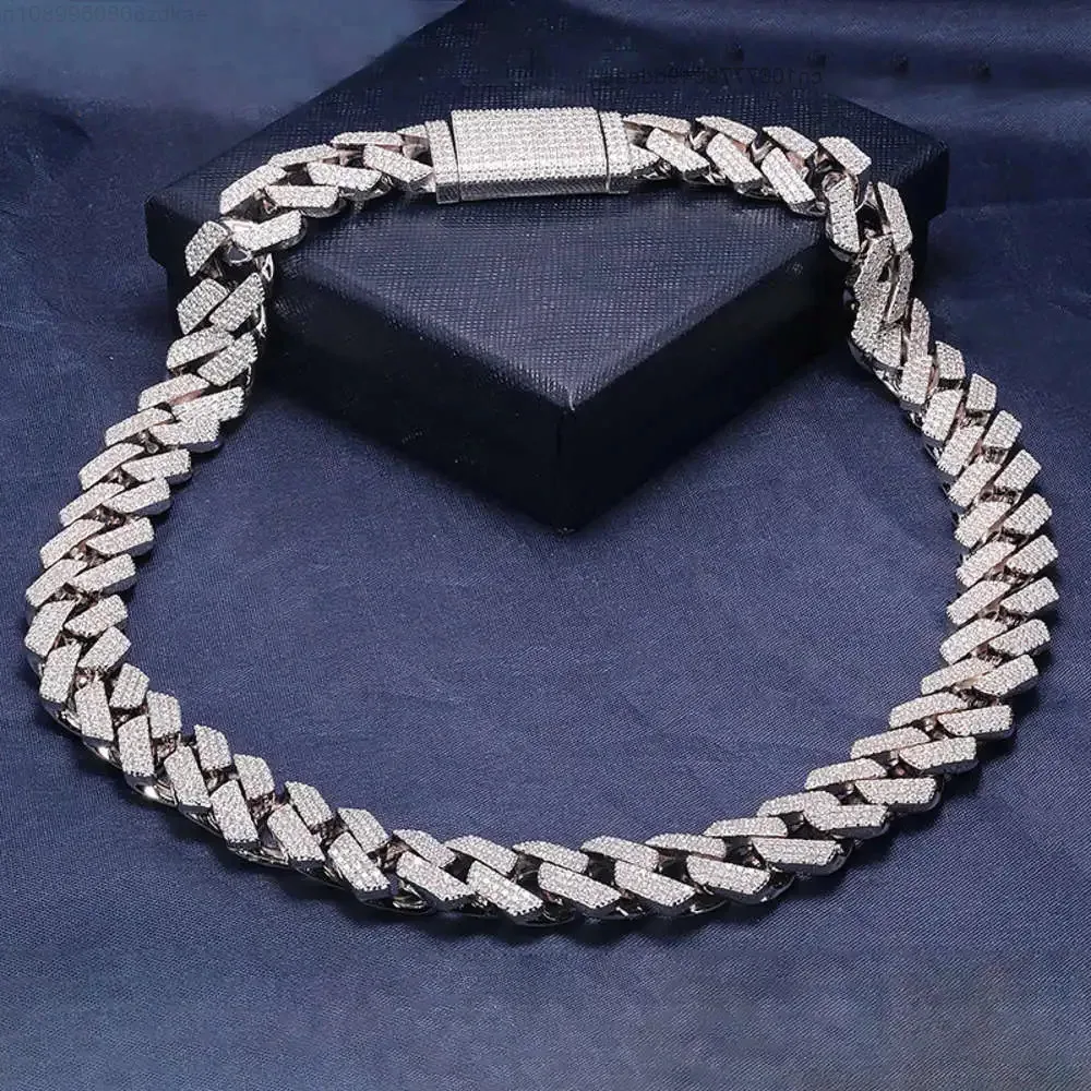 

Aimgal Moissanite 15mm Necklace Hip Hop Full Diamond Cuban Chain S925 Sterling Silver Plated 18k Gold Customize Different Width