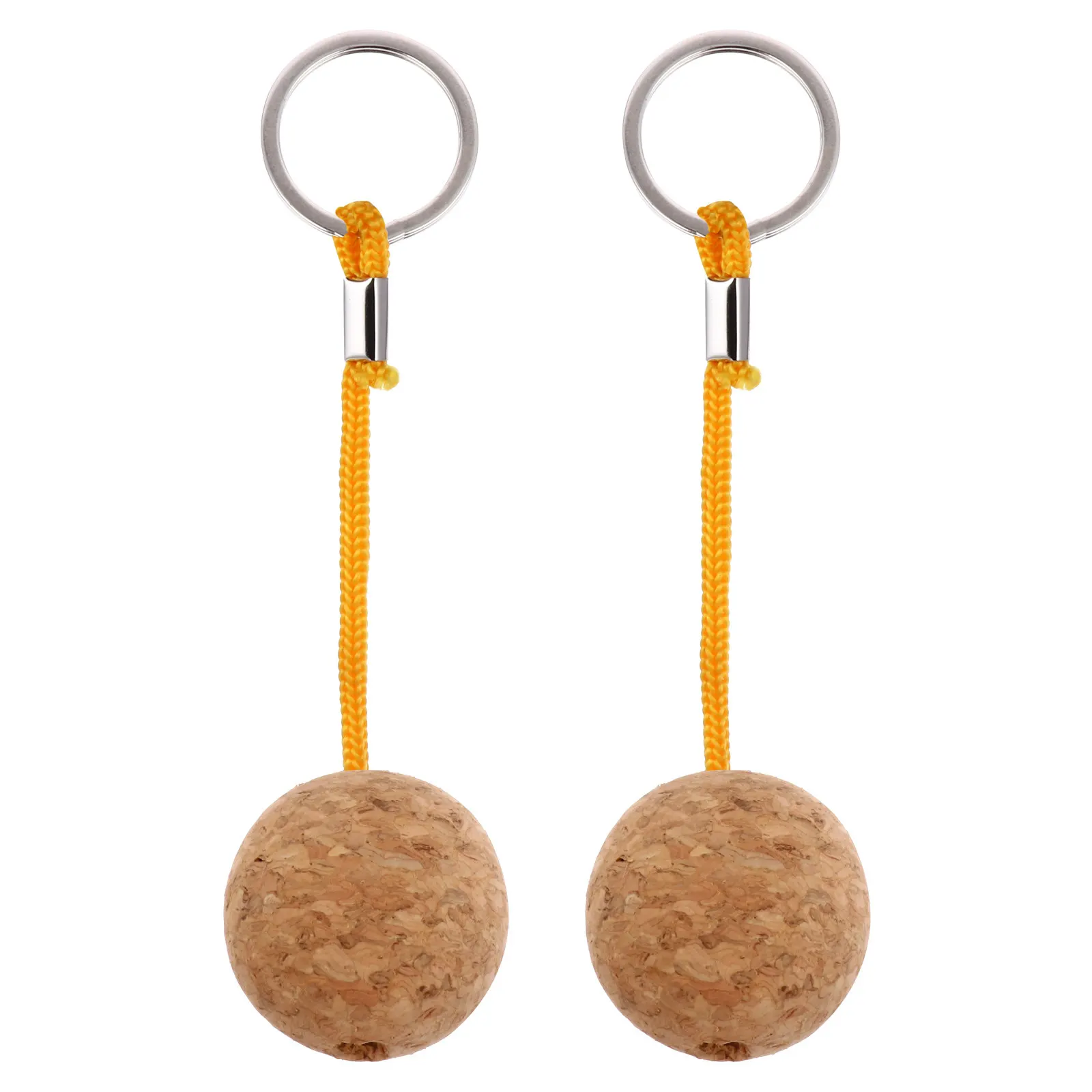2Pcs Floating Ball Keychain Natural Cork Wood Texture Keyring for Water Sports Boating Sailing Fishing Kayaking Canal Boat