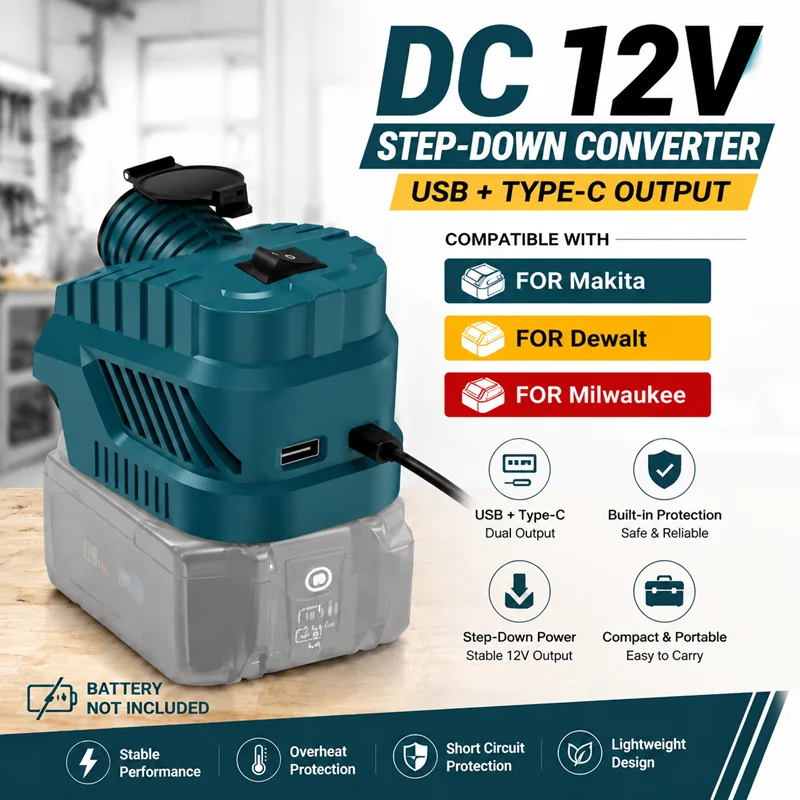 18V Battery Adapter for Makita BL1850B BL1840B BL1830B Step Down Converter 12V 20A Cigarette Lighter USB C PD3.0 QC3.0 Charger