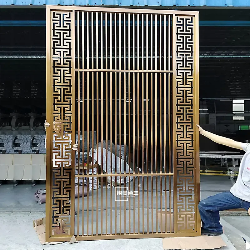 New Chinese Style Metal Antique Door Window Porch Partition Office Stainless Steel Lattice Screen Grille for Hotel Restaurant