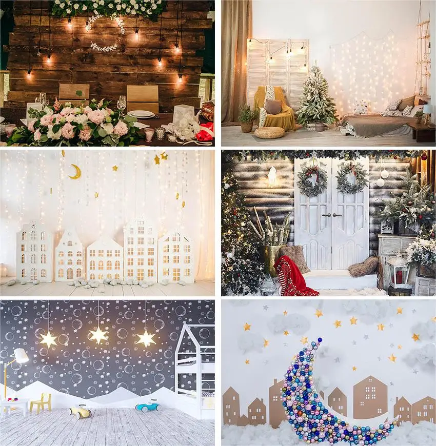 Photography Background Christmas  Wonderland Sflake Glitter Star  Moon Birthday Party Beautiful Flowers Indoor Decor Background