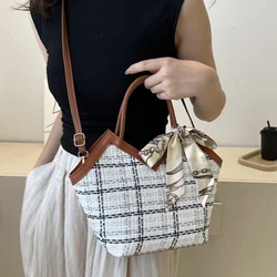 Women Thick Woolen Satchel Luxury Brands Designer Top-Handle Bags 2023 Ladies Checkered Fashion Tote Handbag Trend Crossbody Bag