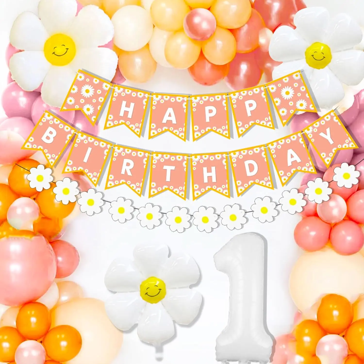 Laventy Daisy 1st Birthday Decorations Girl Groovy One High Chair Banner Daisy Birthday Party Decorations