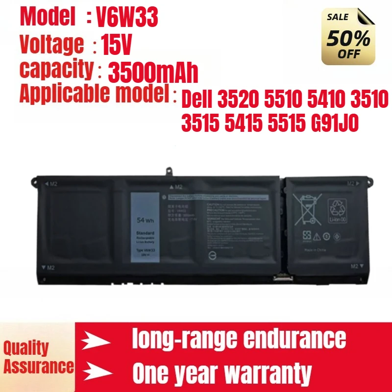 

V6W33 Dell Laptop Battery for Dell 3520 5510 5410 3510 3515 5415 5515 G91J0 Li-Ion Battery 15V 3500mAh