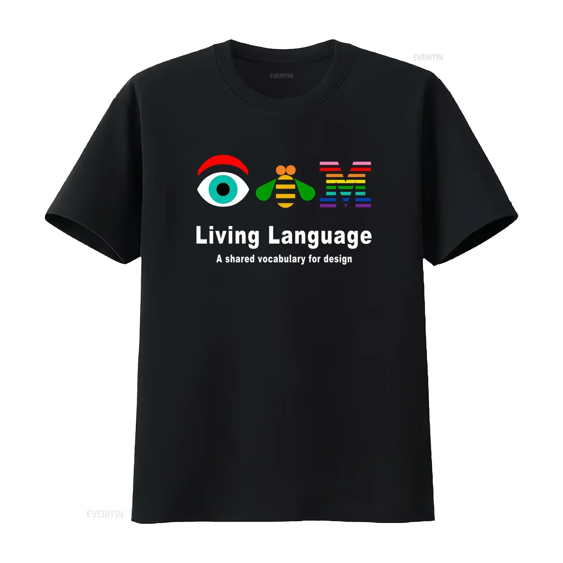 Living Language T Shirt for Men and Women Unique Design with Eye Bee M Motif Perfect Fashion Forward Individuals vintage